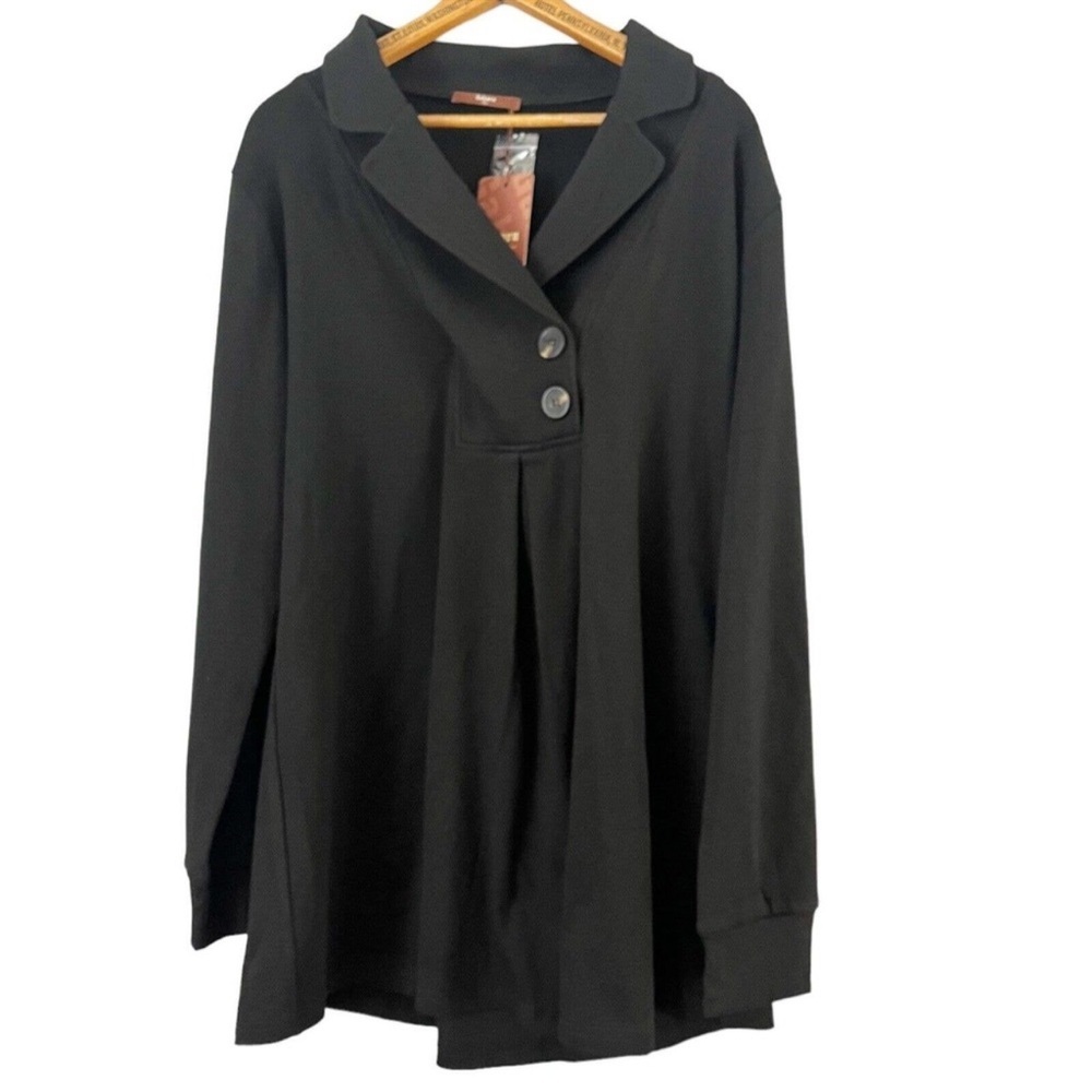 ❤️NWT‎ Gaharu Black Cotton Blend Button Collar Long Sleeve Tunic Top Sz Medium